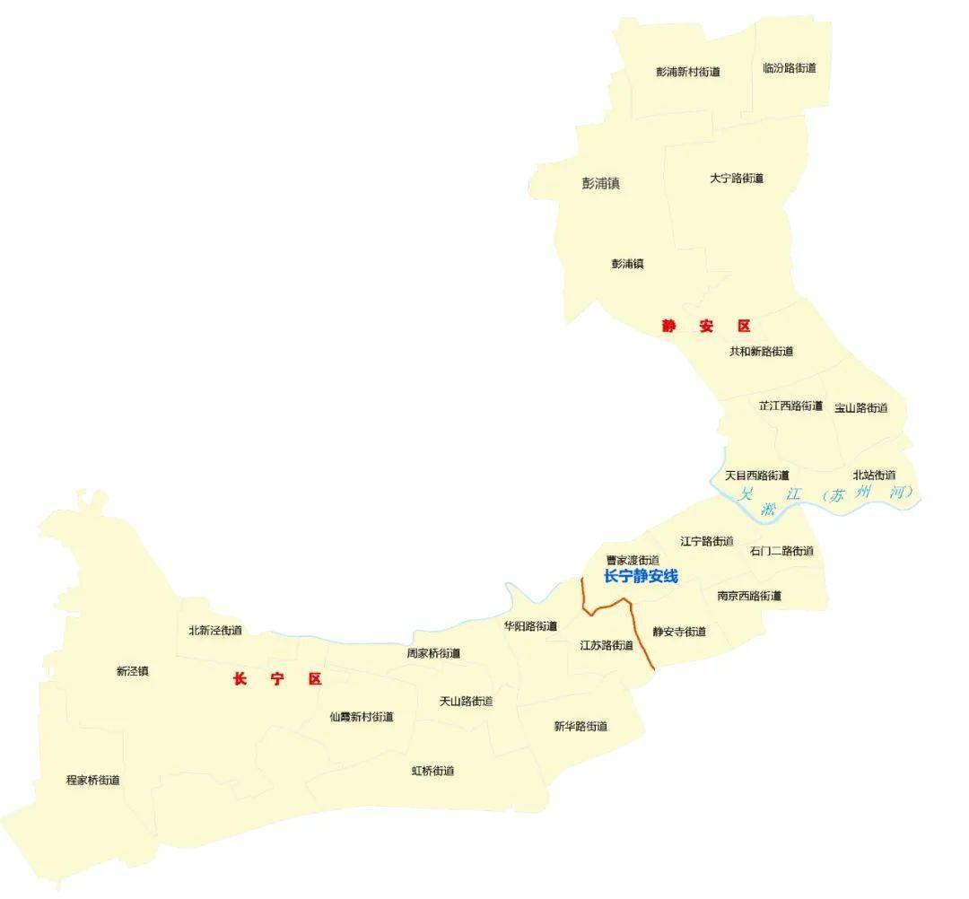 沿线大致经吴淞江,万航渡路,止于长宁区,静安区,普陀区三区边界交汇点