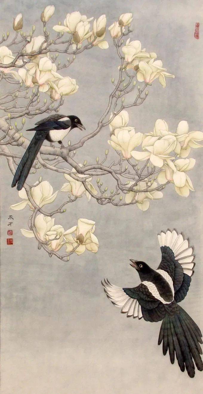 他画花鸟画风清新秀雅极富时代气息67