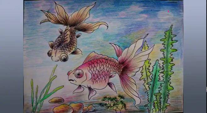 画个金鱼钢笔淡彩画悠悠鱼儿水中游蛮好看的