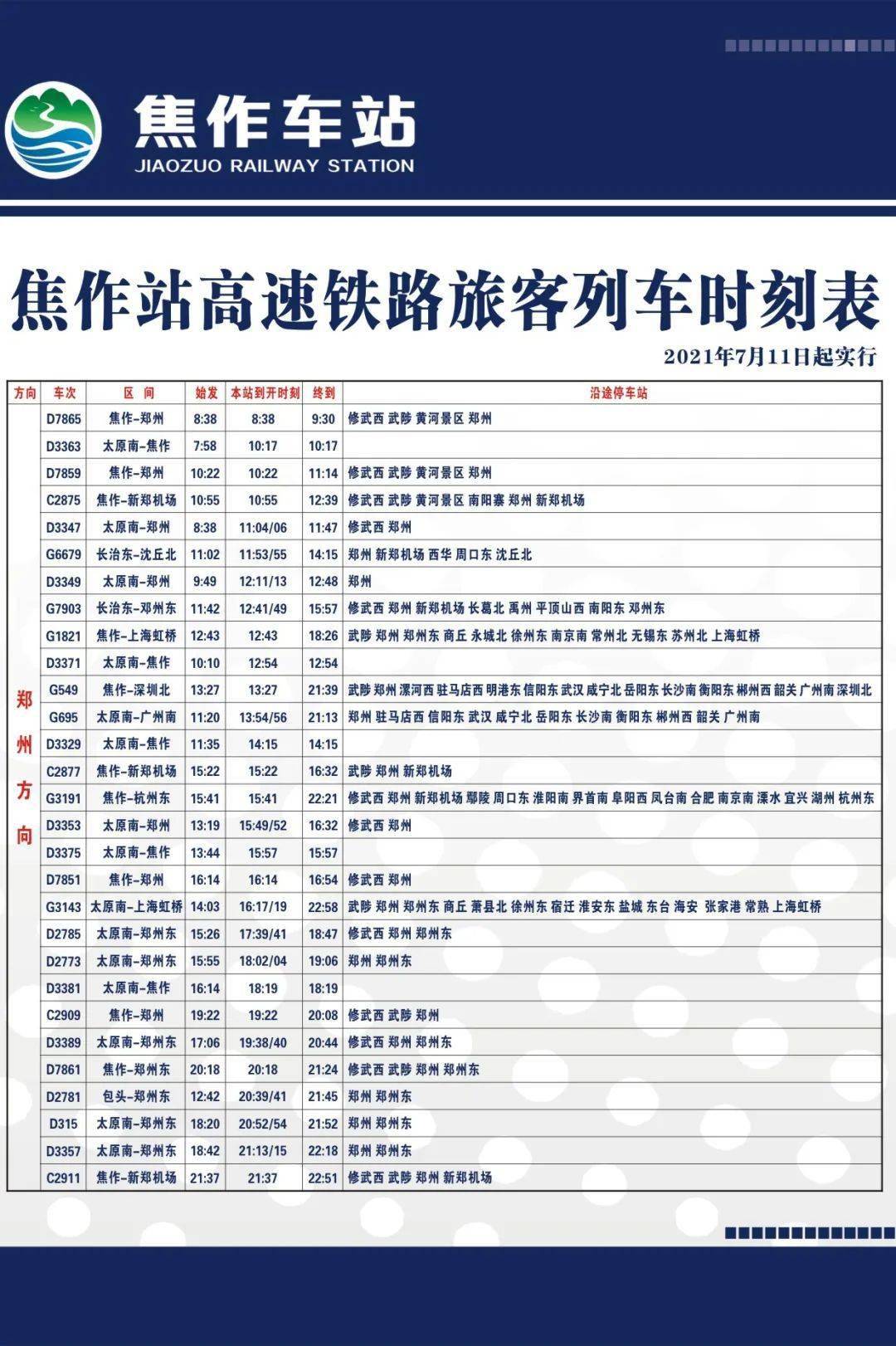 焦作西列车班次时刻表图片