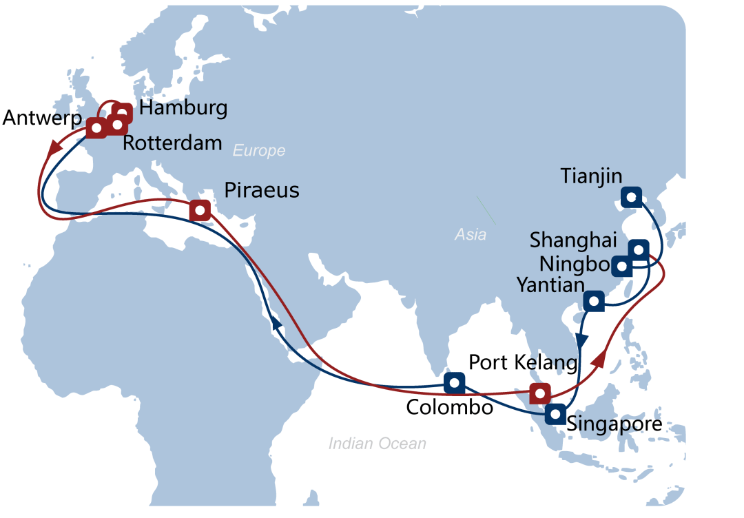 patris" 轮是部署在海洋联盟--中远海的远东至西北欧的aeu9航线上,本