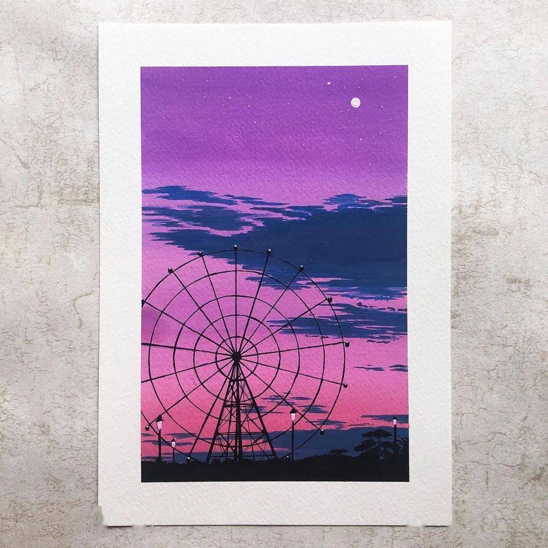 彩铅风景画作品浪漫有意境的风景手绘唯美彩铅风景图片