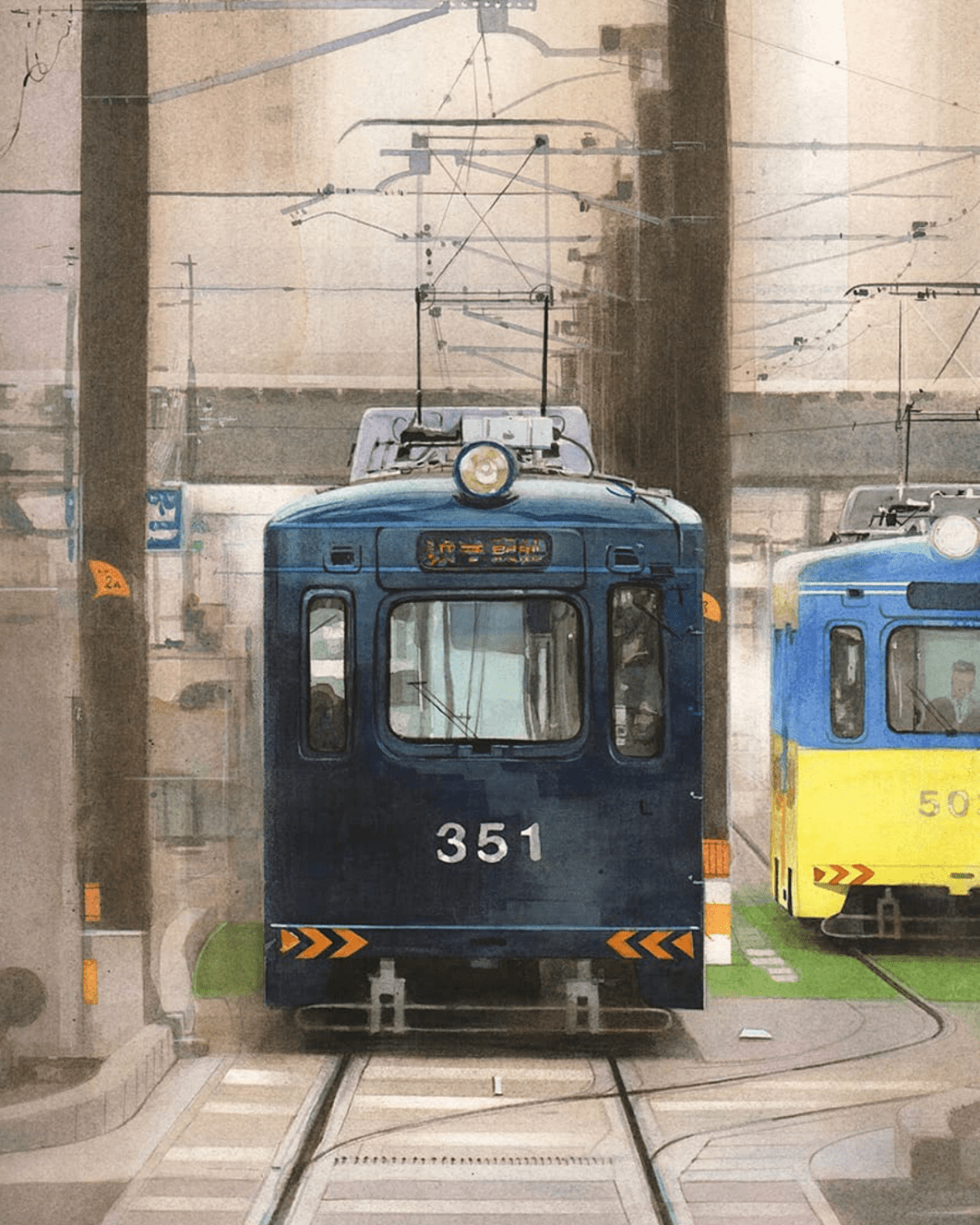 日本水彩画家渡部政人masatowatanabe作品欣赏火车系列