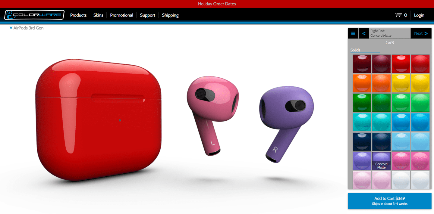 喷漆|ColorWare 推出喷漆定制版苹果 AirPods 3，定价 319 美元起