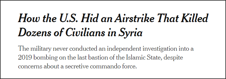 美媒深度调查：美军2019年对叙利亚空袭事件致大规模平民死亡