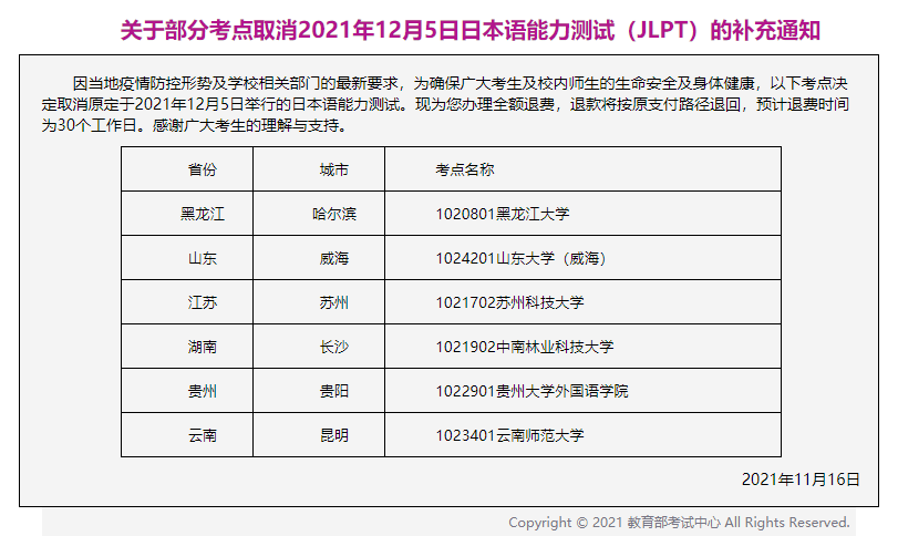 效率|紧急通知！这些考点宣布取消12月日语能力考…