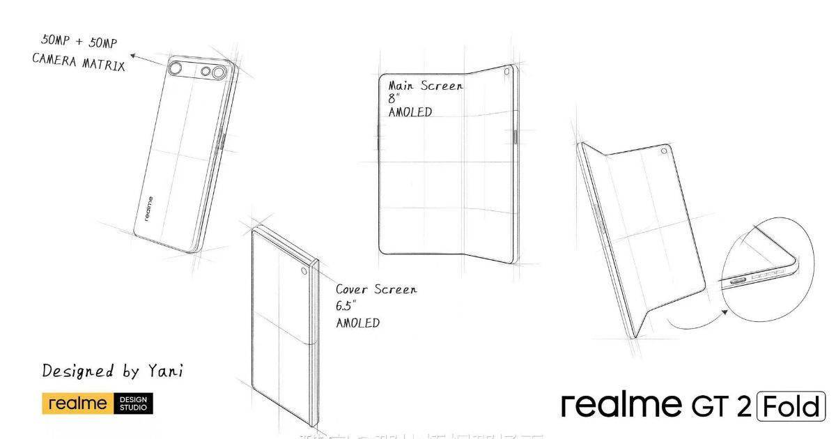 realme 首款折叠屏手机 GT 2 Fold 草图曝光：内屏 8 英寸