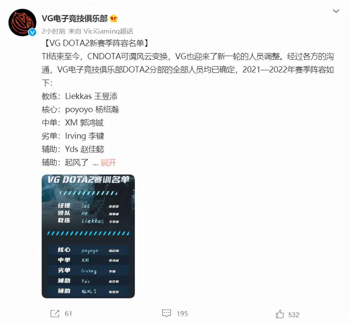 阵容|DOTA2：VG新赛季阵容公布，大换血后能否实力依旧