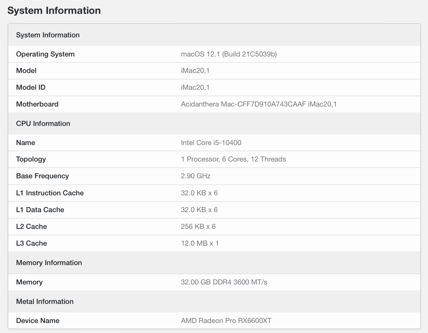 搭载 AMD RX 6600 XT 的黑苹果机型现身数据库