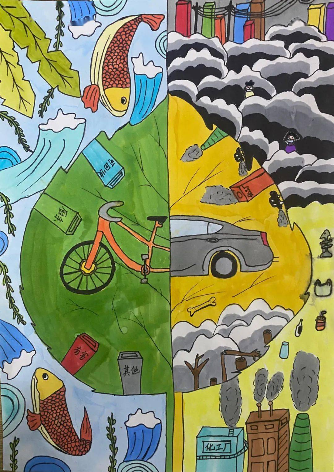 张名扬 12岁作品:绿色地球作品简介:保护地球,不浪费地