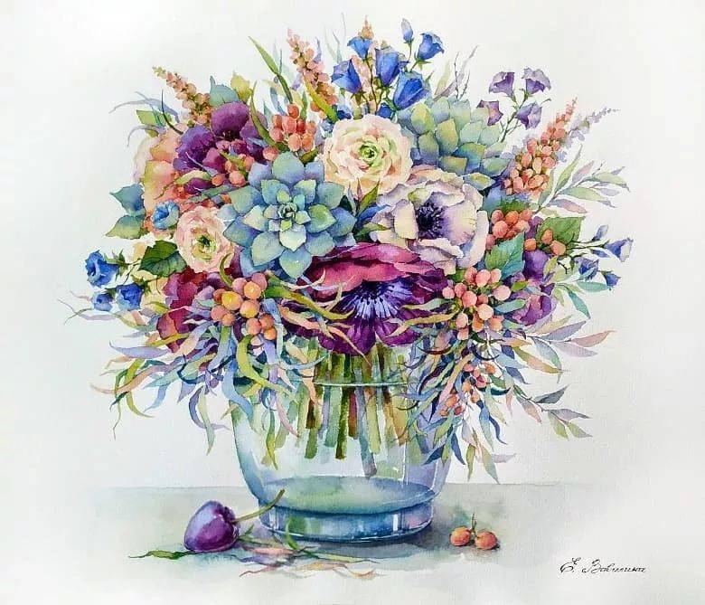 水彩画 花瓶の花と烏瓜　原画 小倉遊亀「瓶花」木版画 :: 絵画買取・販売 - シバヤマ