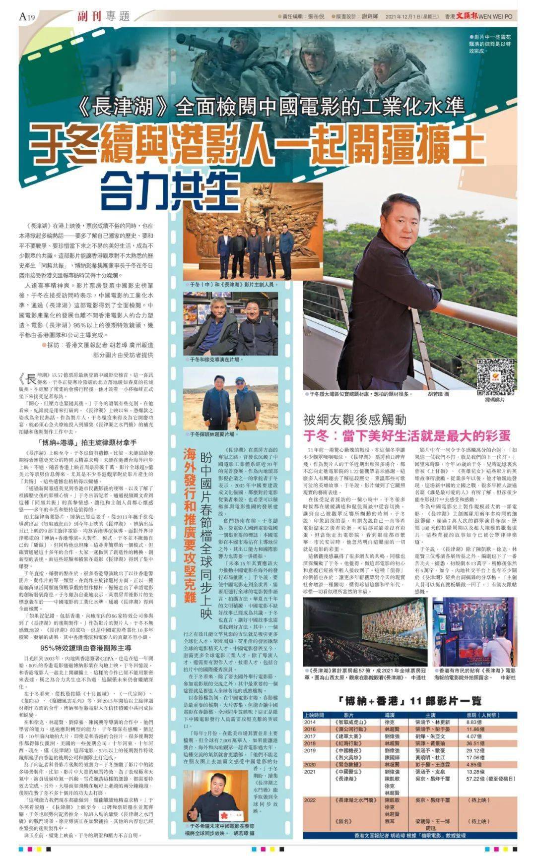 电影|被网友观后感触动，《长津湖》总制片人于冬：当下美好生活就是最大的彩蛋