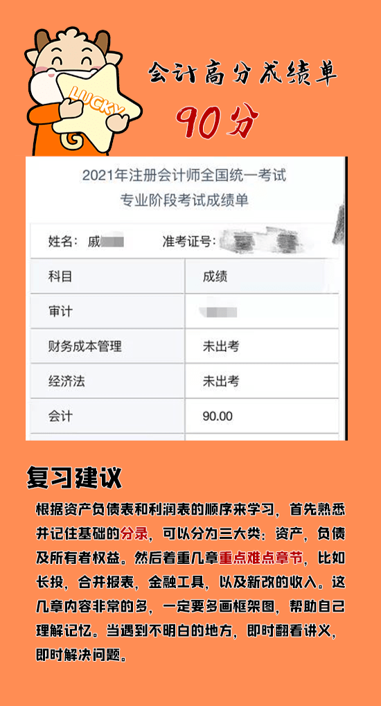 5分,经济法92分!2021年cpa最漂亮成绩单!简直太牛了