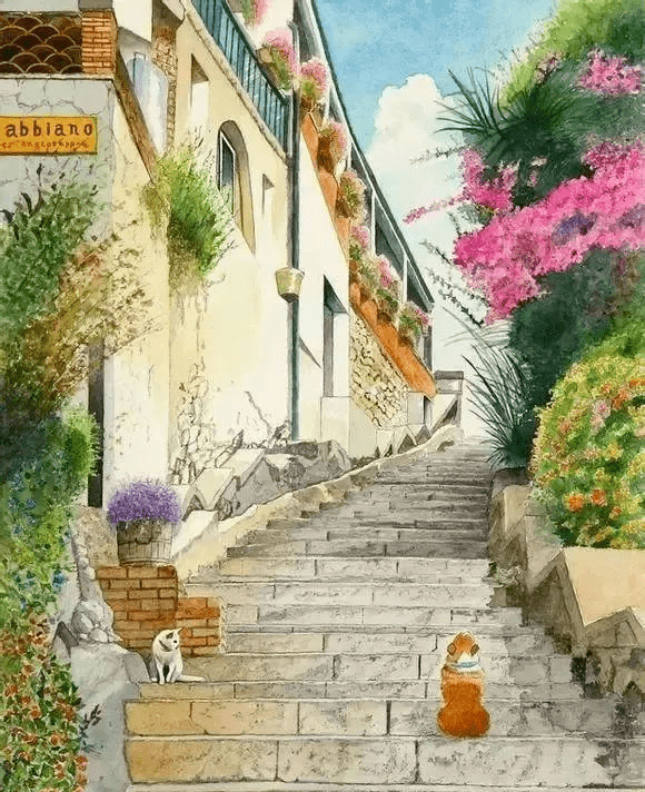 第112回 【不破章肉筆水彩画 公園風景 署名 1977 額】日本水彩画会