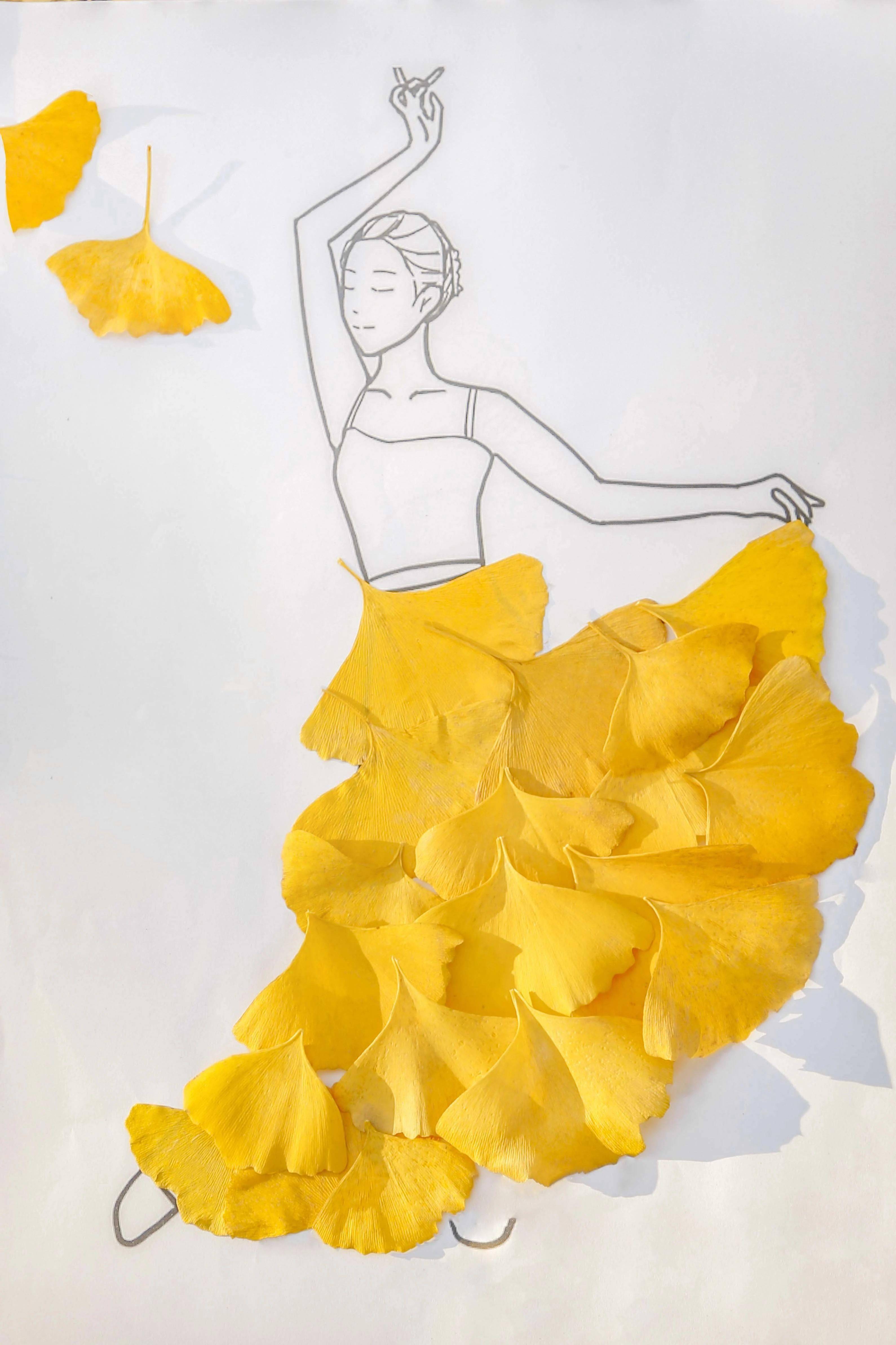 银杏叶做的创意花裙子图片
