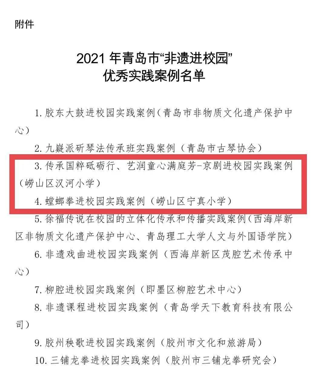 青岛市|喜报：我区两项案例入选青岛市“非遗进校园”优秀实践案例名单