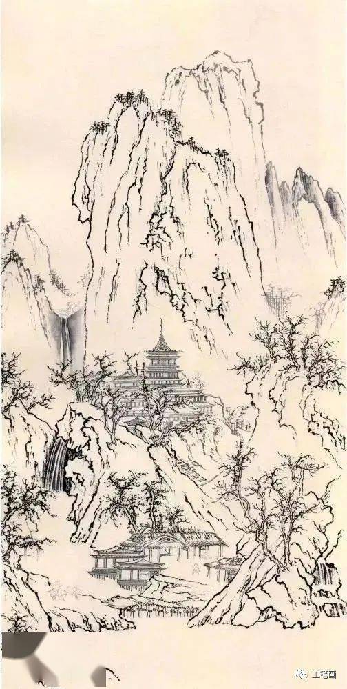 图文教程李成晴峦萧寺图山水临摹示范步骤解析