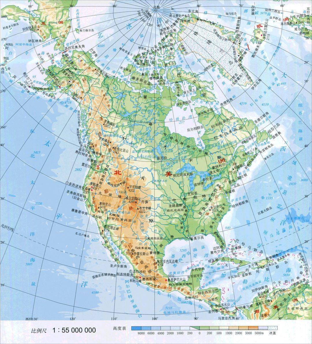 北美洲地形分布图图片