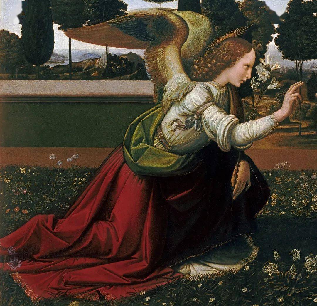 达61芬奇 《岩间圣母》卢浮宫版局部:天使达61芬奇《岩间圣母构图