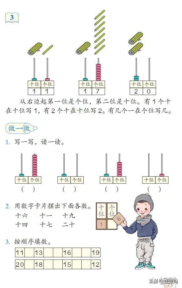 数位顺序表一年级图片