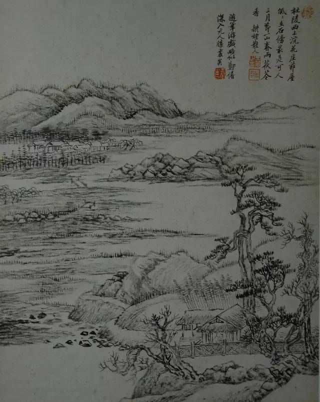 模写 王石谷 「似元人用筆山水」掛軸 中国美術 手っ取り早かっ