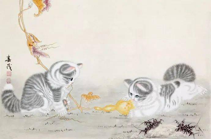 米春茂工笔画猫欣赏太萌了