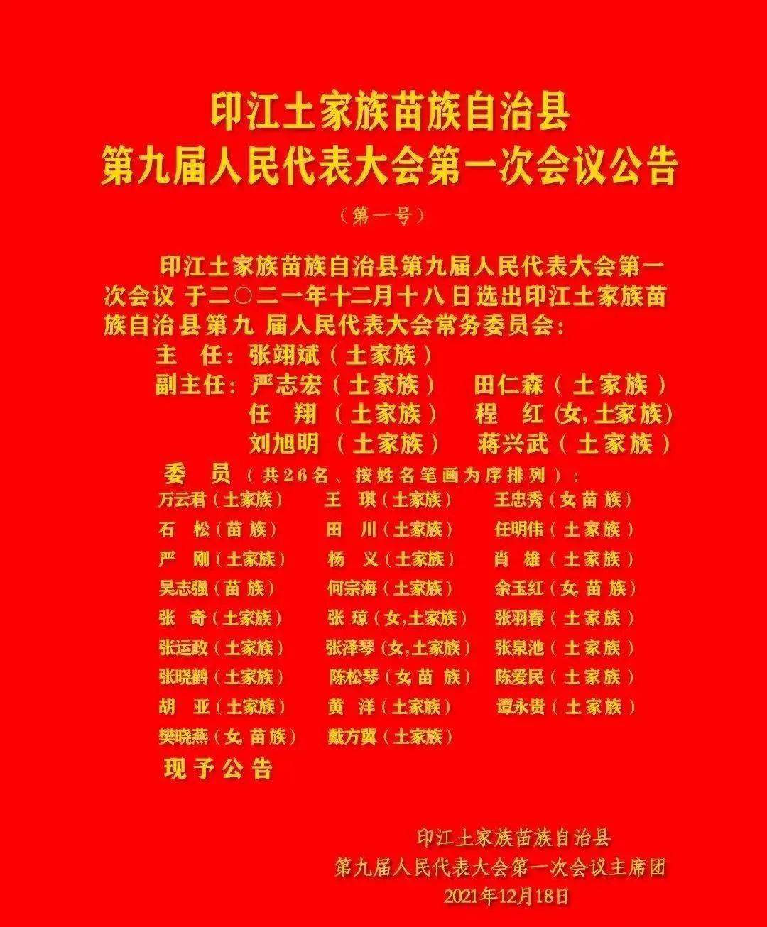 铜仁市印江县人大最新选举公告选出县长副县长