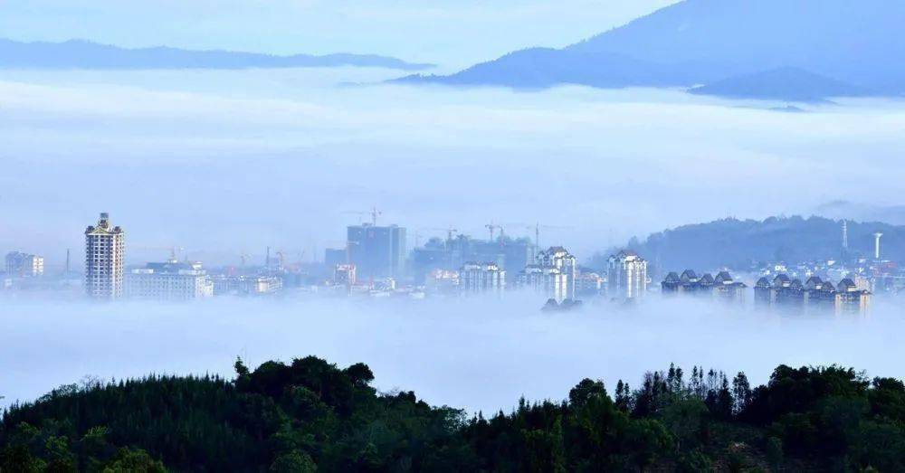 西雙版納勐海雲霧中的茶城