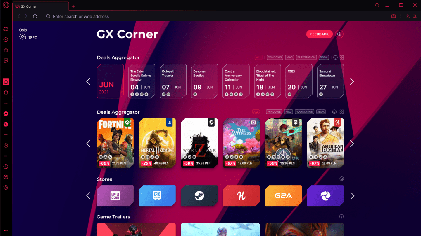 颜色|Opera GX 游戏浏览器上架微软 Win11/Win10 应用商店