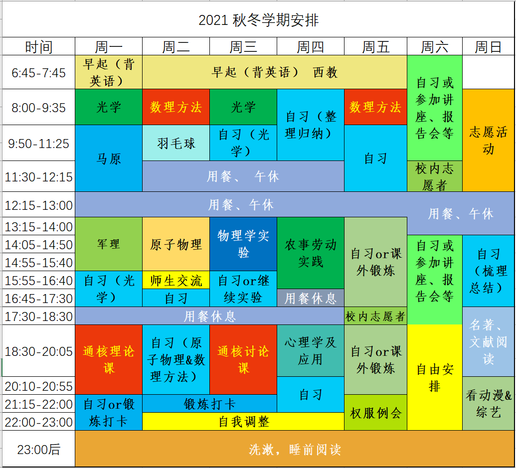 心理系 方可用不同的颜色代表不同的任务既美观了时间表又清晰了日程