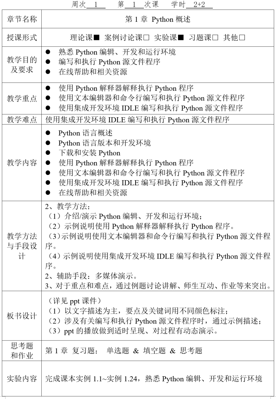 Python程序设计与算法思政版教案(含教学大纲+视频+实践案例+配套资源)_语言_Python_教案