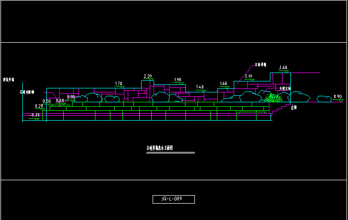 分享躍水跌水景牆平面cad大樣圖