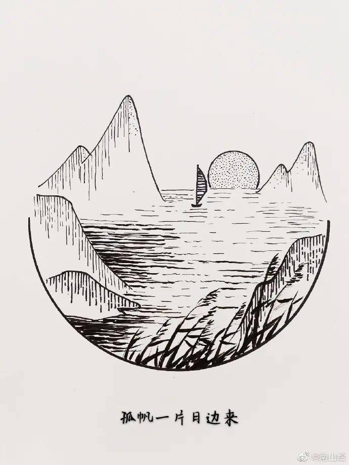 一组针管笔手绘黑白插画,画中有诗 !_肯特_版权_素材