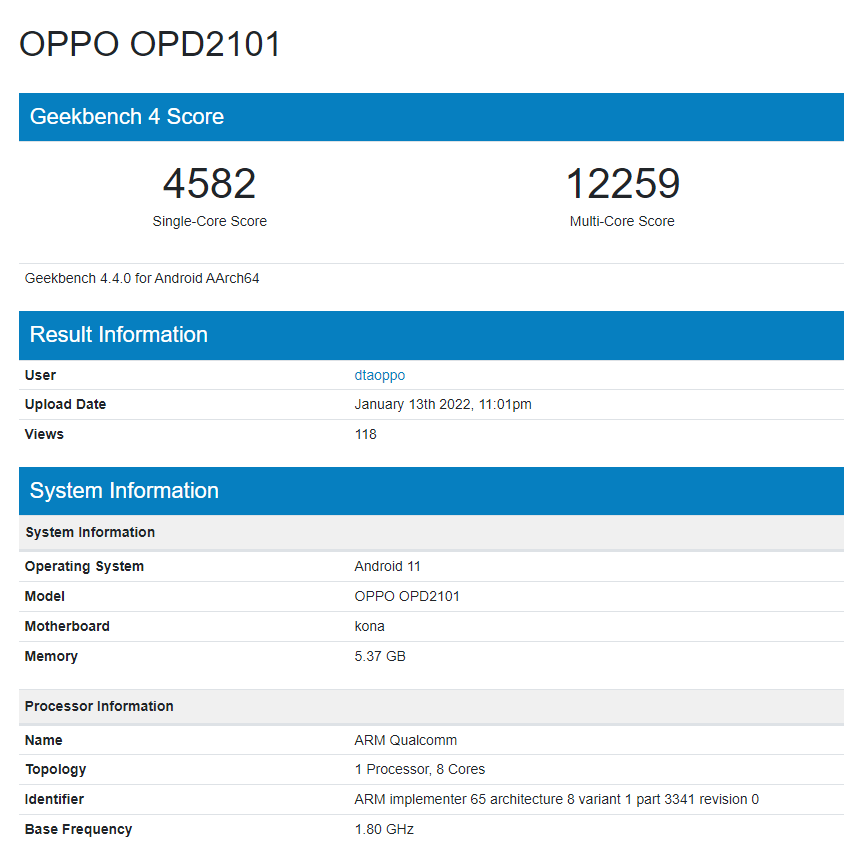OPPO 平板电脑现身 Geekbench：搭载高通骁龙 870 + 6GB 运行内存