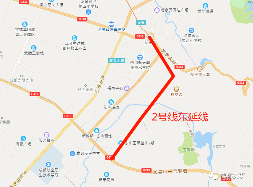 青台山线路大致沿成简快速路敷设穿越龙泉山后经简州新城向南延伸至