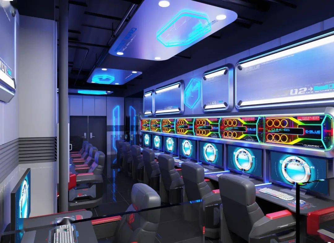 宜博电竞馆陆河岁宝店占地约600平米集五黑房对战区桌球棋牌等