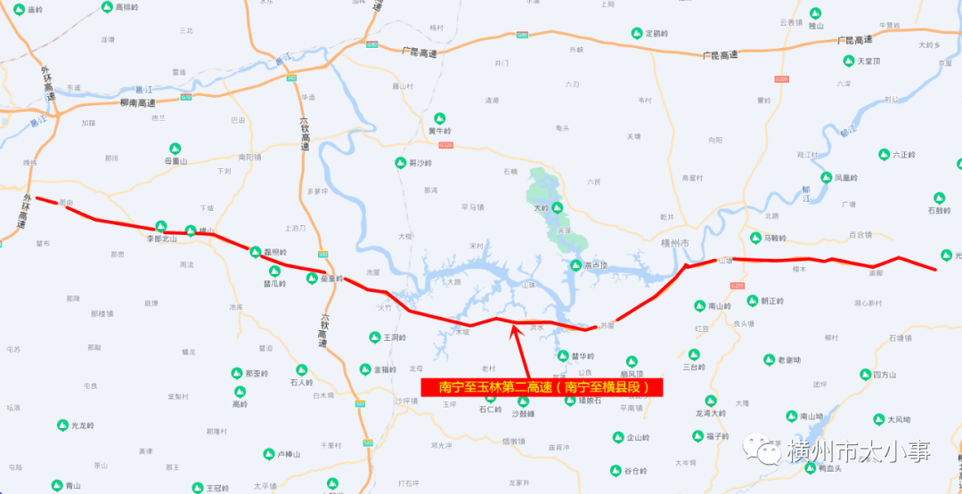 岑溪(粤桂界)至大新公路(横县至南宁段)为《广西高速公路网规划(2018