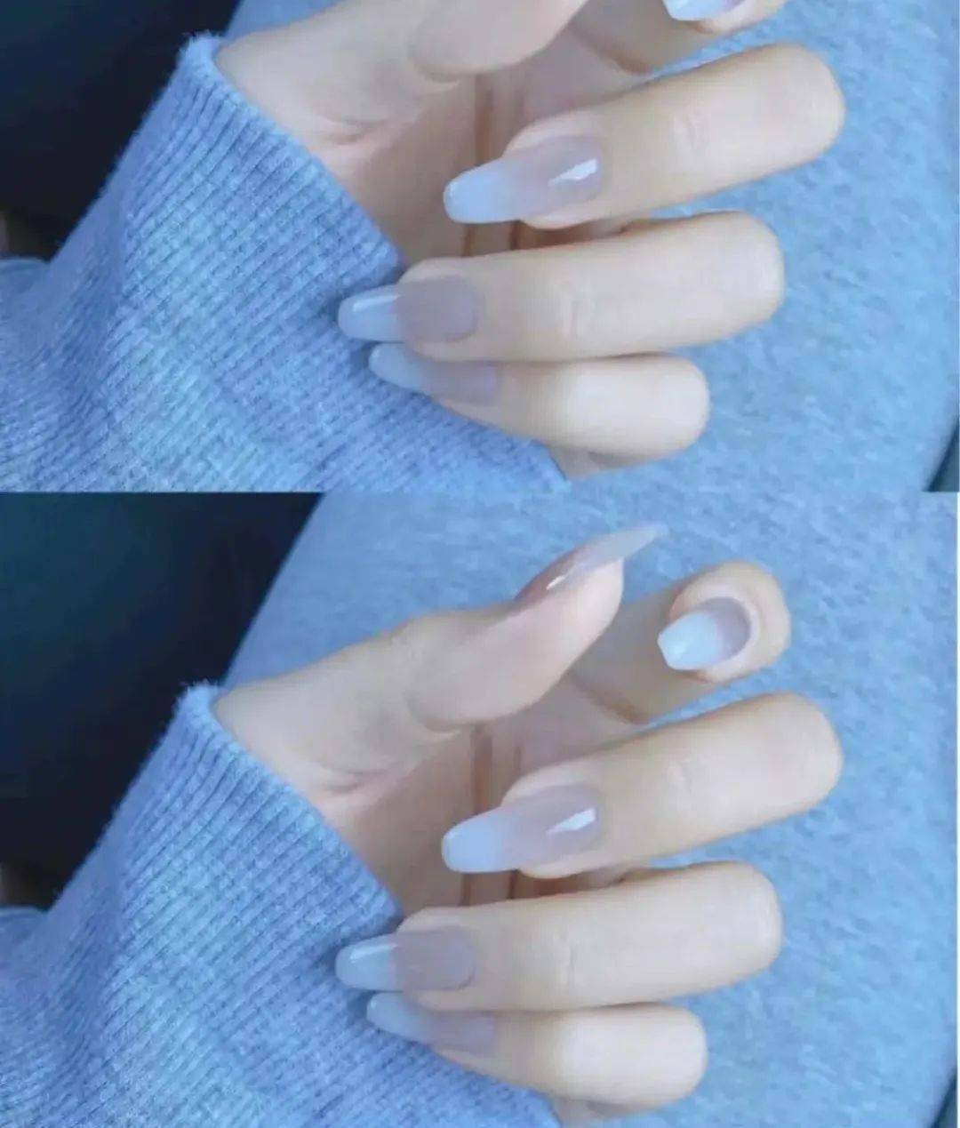你以为的渐变美甲,是自然过渡,惊艳世人的清新脱俗——蓝色的勾边儿