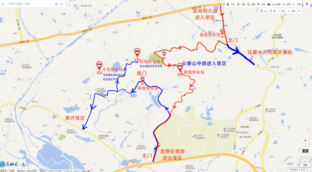 自驾前往香山景区的市民游客注意,请按照香山景区交通路线示意图上山