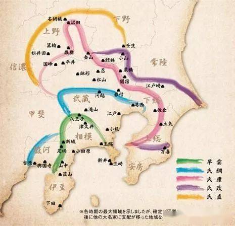 北条五代扩张图《日本外史》有载,北条氏政面对丰臣秀吉的来使有云:"