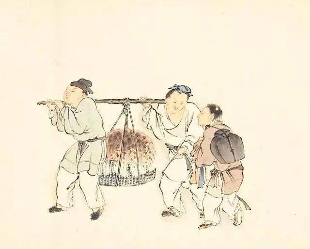 明 张翀《春社图卷》局部欣赏此画卷中,人物用笔清