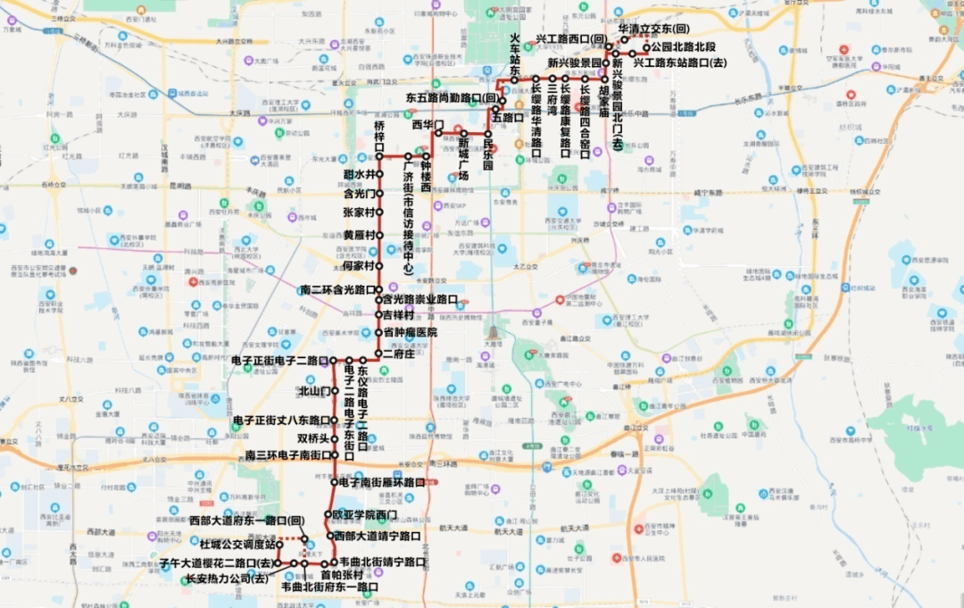 3公里首末站:公园北路北段——杜城公交调度站调整286路按照西安市