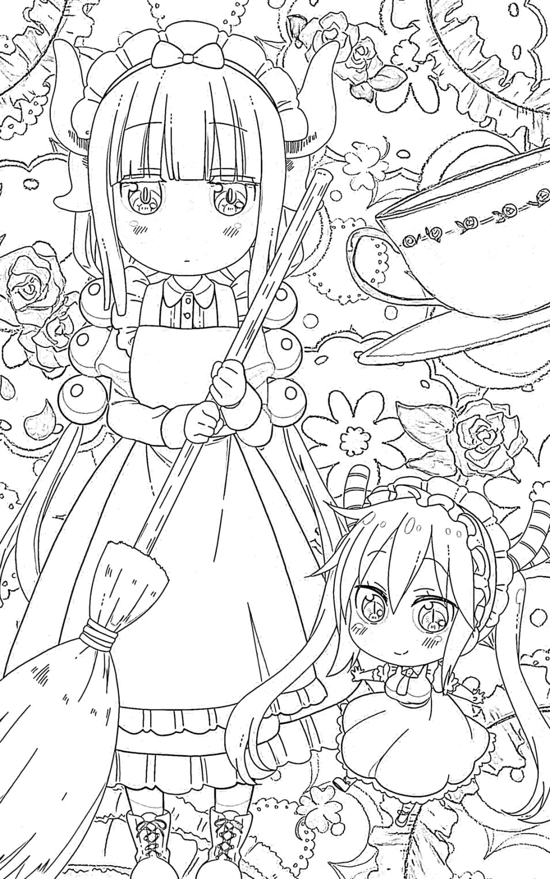 绘画技能分享|线稿分享第82期——《小林家的龙女仆》原画集