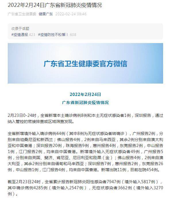 广东|广东2月23日新增新冠肺炎本土确诊病例8例 均在深圳市
