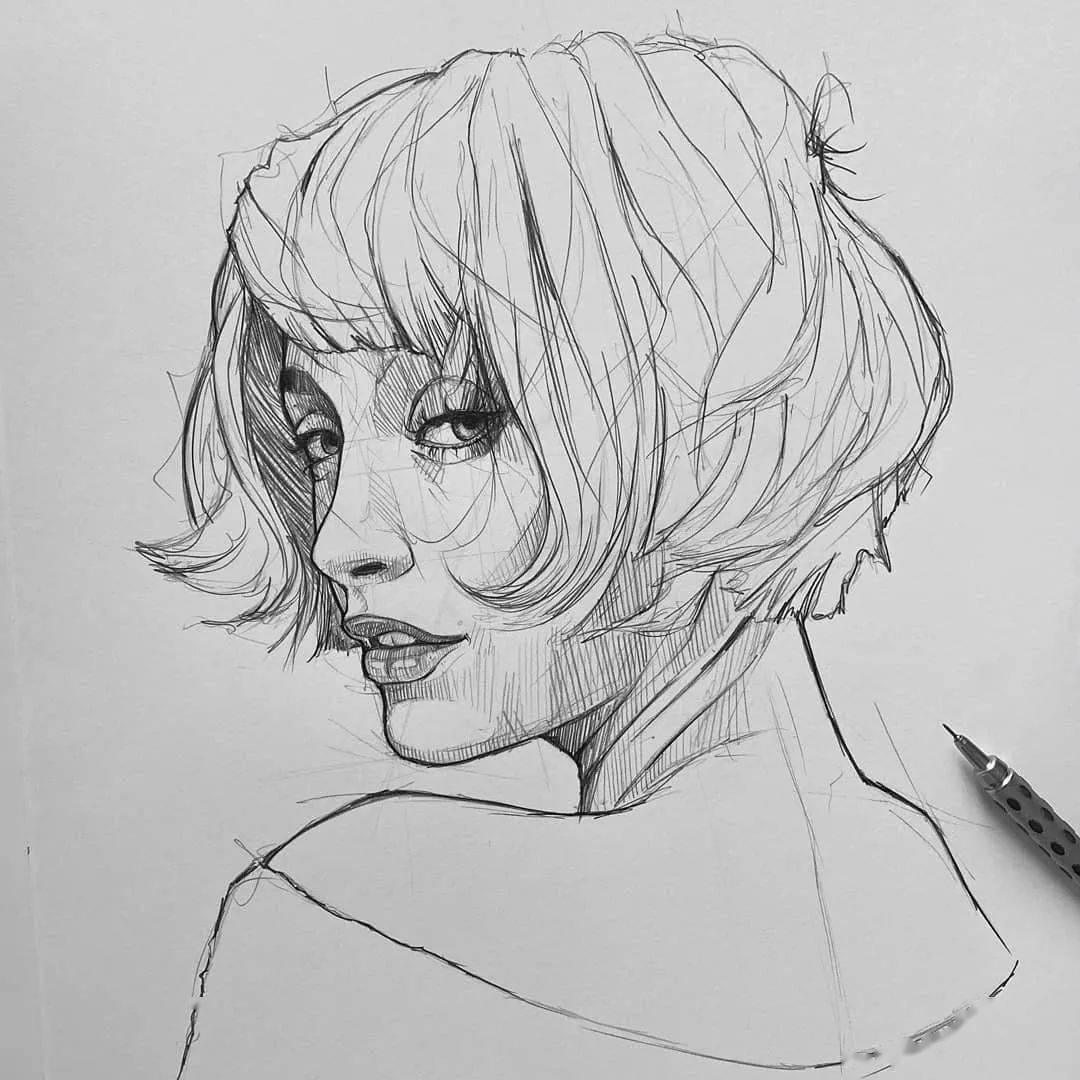 自动铅笔画的人物肖像和动物素描精彩干净