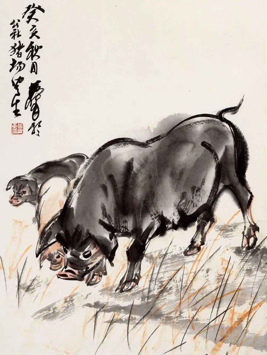 黄胄笔下的猪憨憨的可爱极了