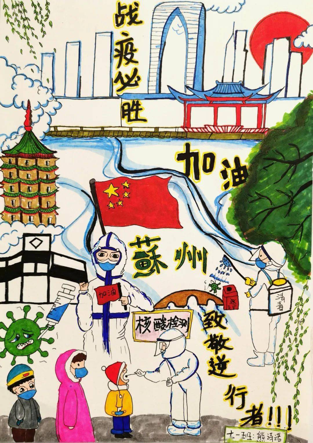 娄葑街道关于在部分社区开展核酸检测的公告内附画说疫情防控