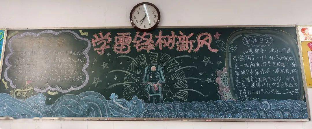 新风主题黑板报活动得到了各班级的积极响应,同学们在黑板上利用绘画
