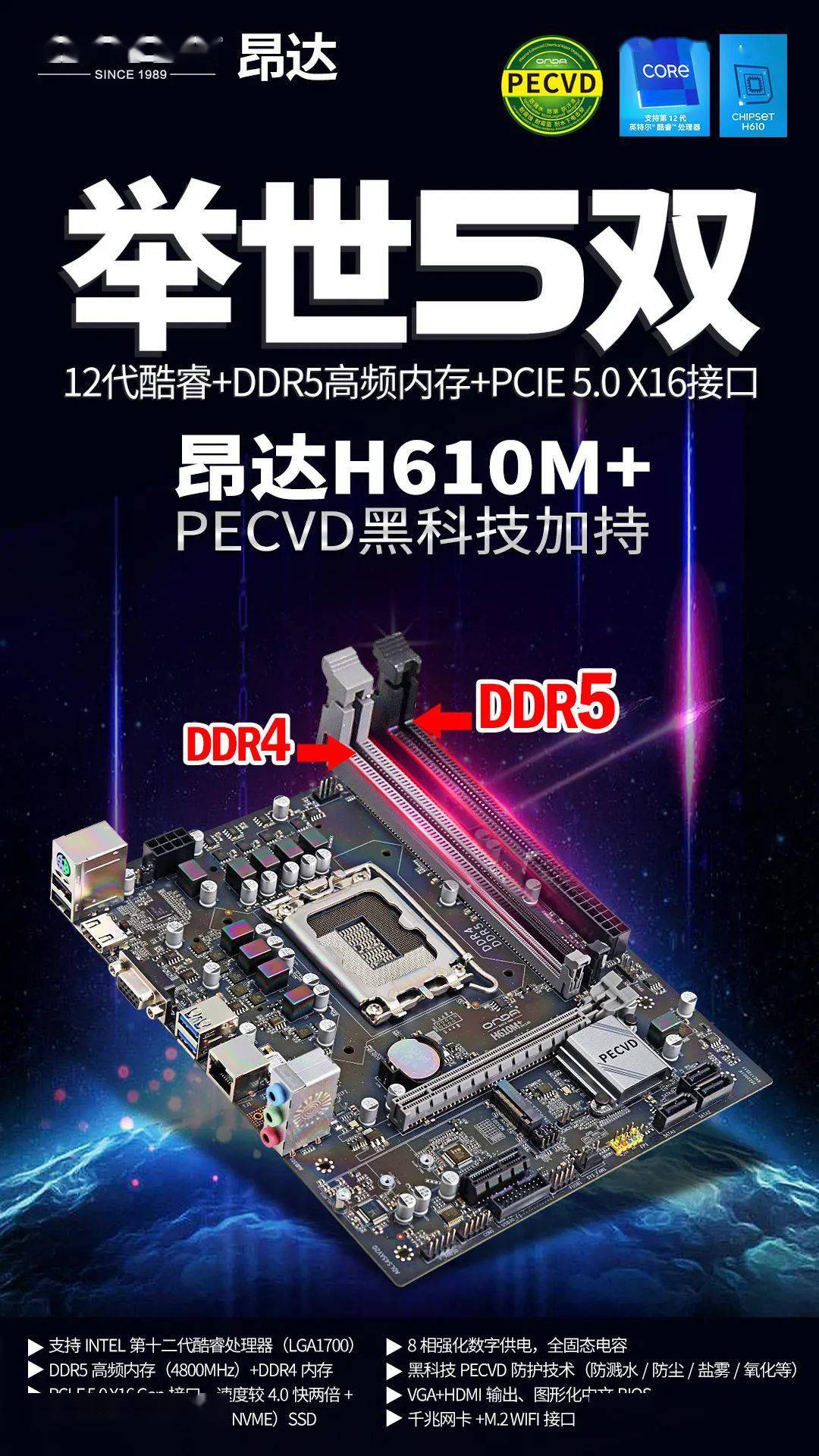 技术|昂达推出奇葩 H610 主板：搭载 DDR4 + DDR5 双插槽