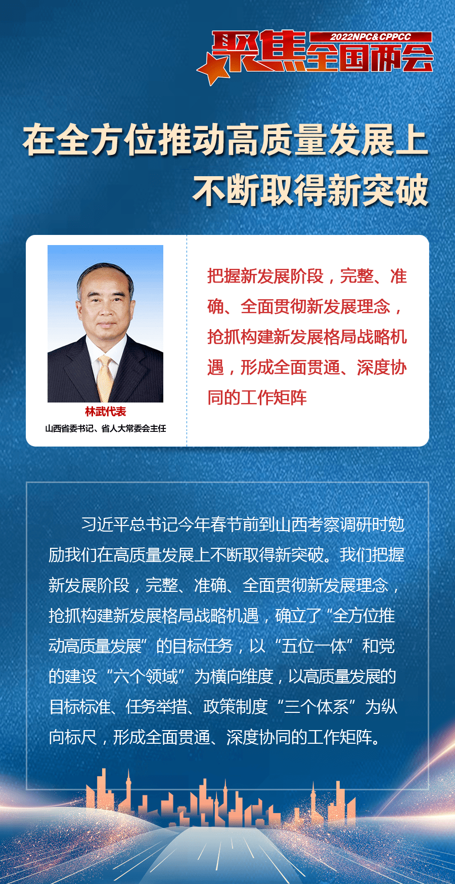 海报全国人大代表山西省委书记林武在全方位推动高质量发展上不断取得